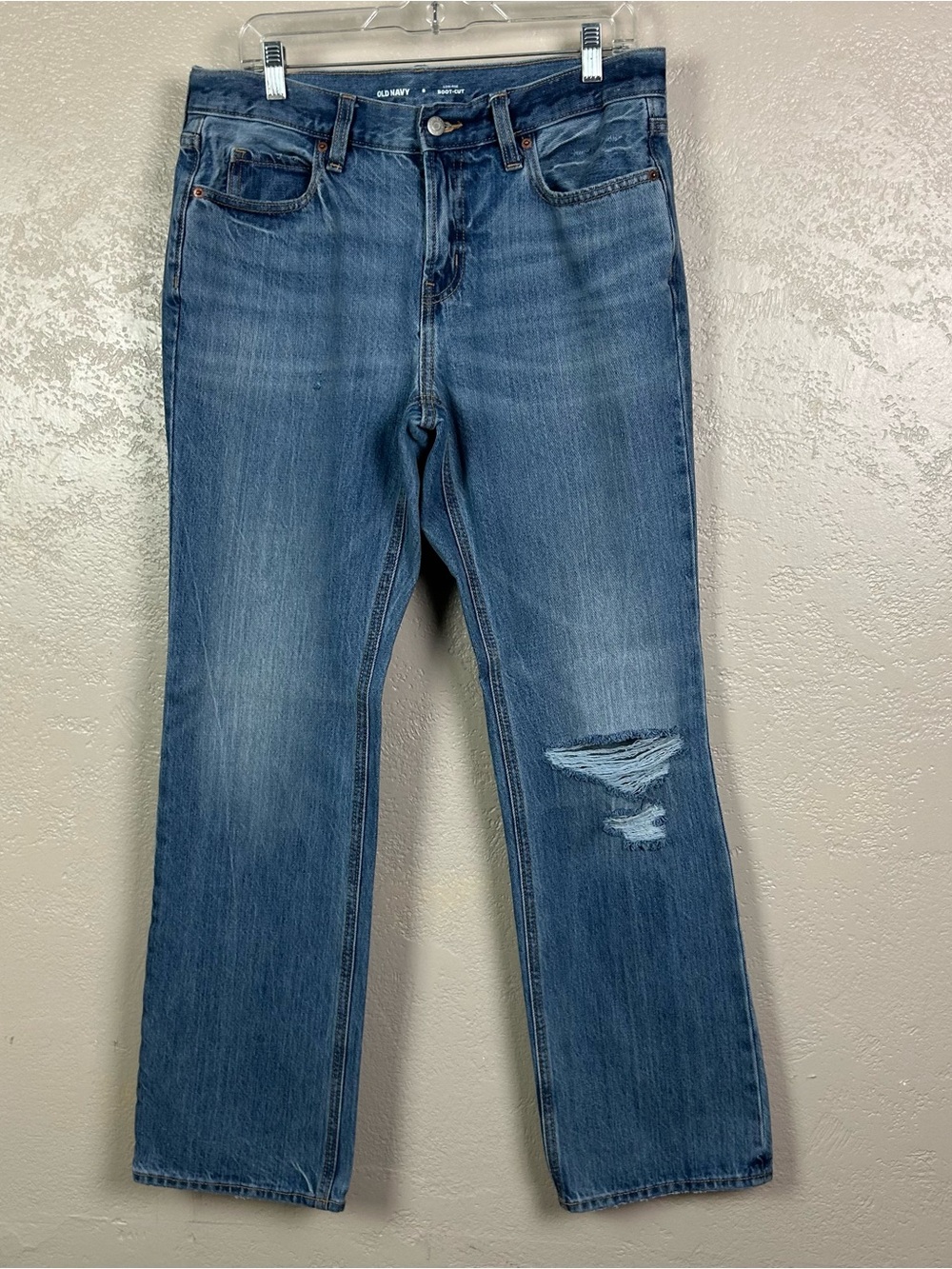 Old Navy Medium Blue Boot-Cut Jeans with Distressed Knee